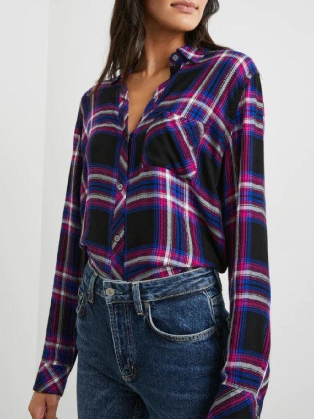 RAILS Hunter Plaid Flannel Button Down Shirt Womens Size XS Electric Blue Pink